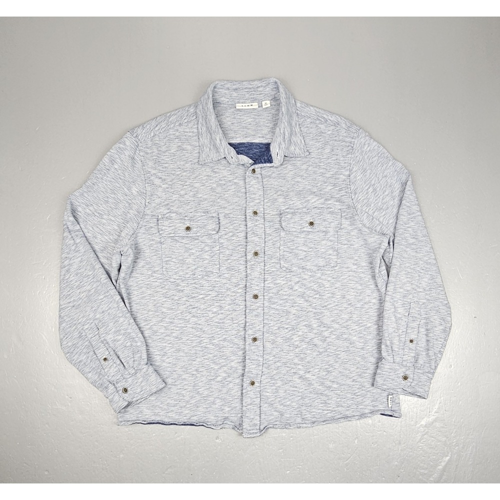 ROWM Button Down Shirt Mens XL. Blue Gray Henley Collared Heavyweight Longsleeve